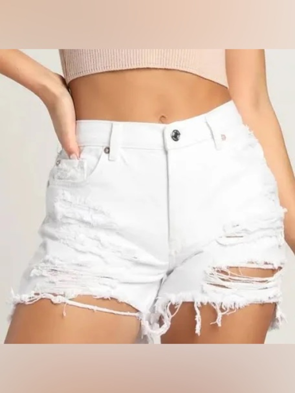 WE THE FREE MAGGIE DISTRESSED DENIM SHORTS